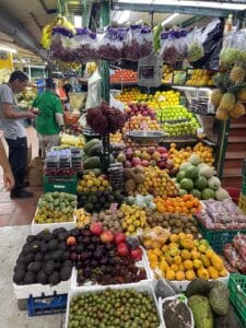 Exotic fruits stand at a traditional Medellín market